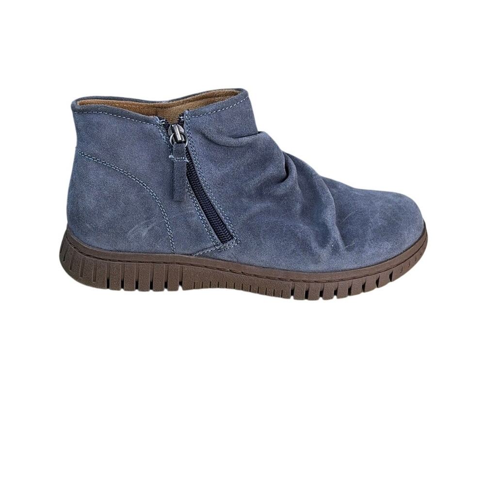 Comfortiva Pillowtop Gray Suede Slouchy Ankle Boots Womens 7 Side Zip